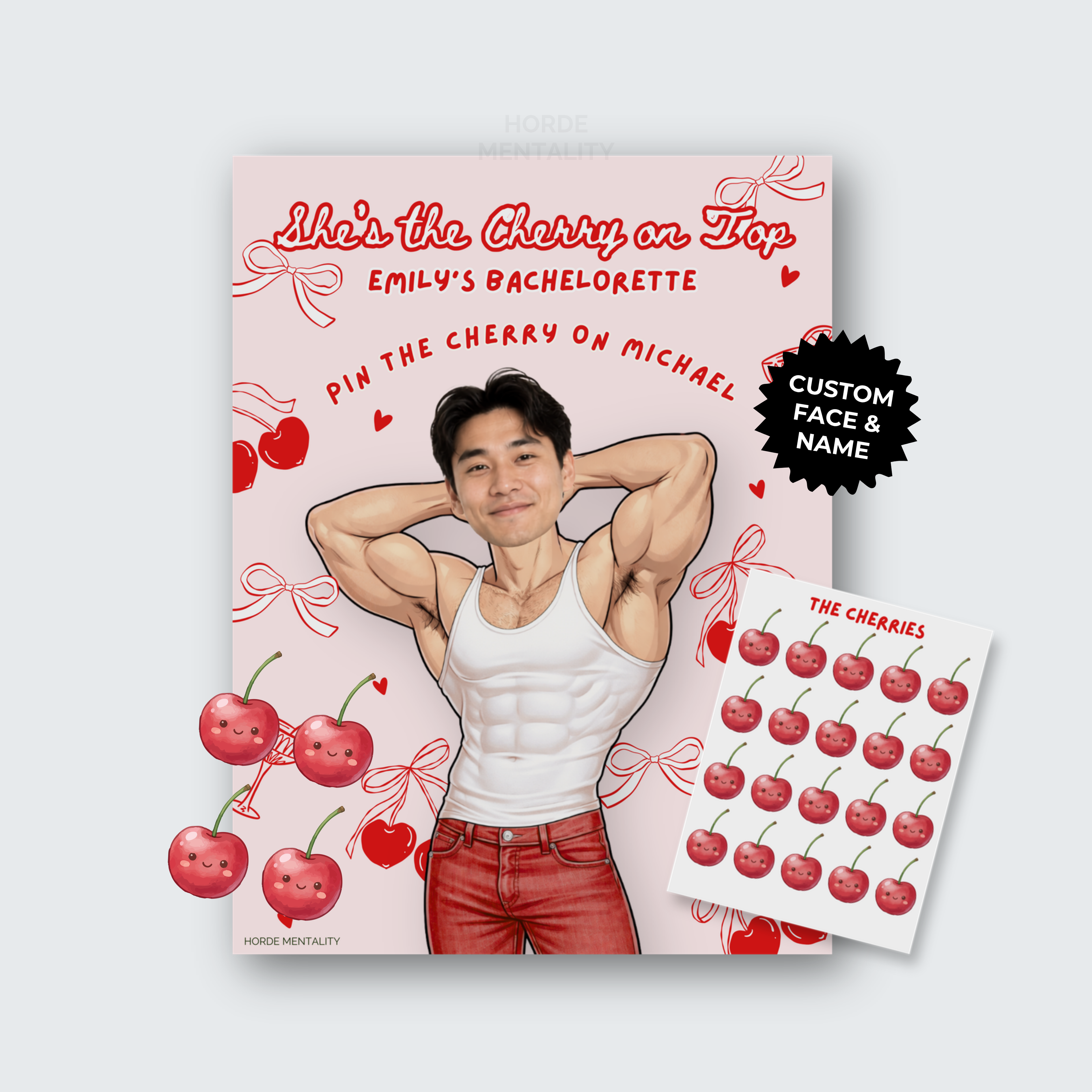 She's the Cherry on Top - Coquette Cherry Theme - Custom Pin the Tail Game Poster