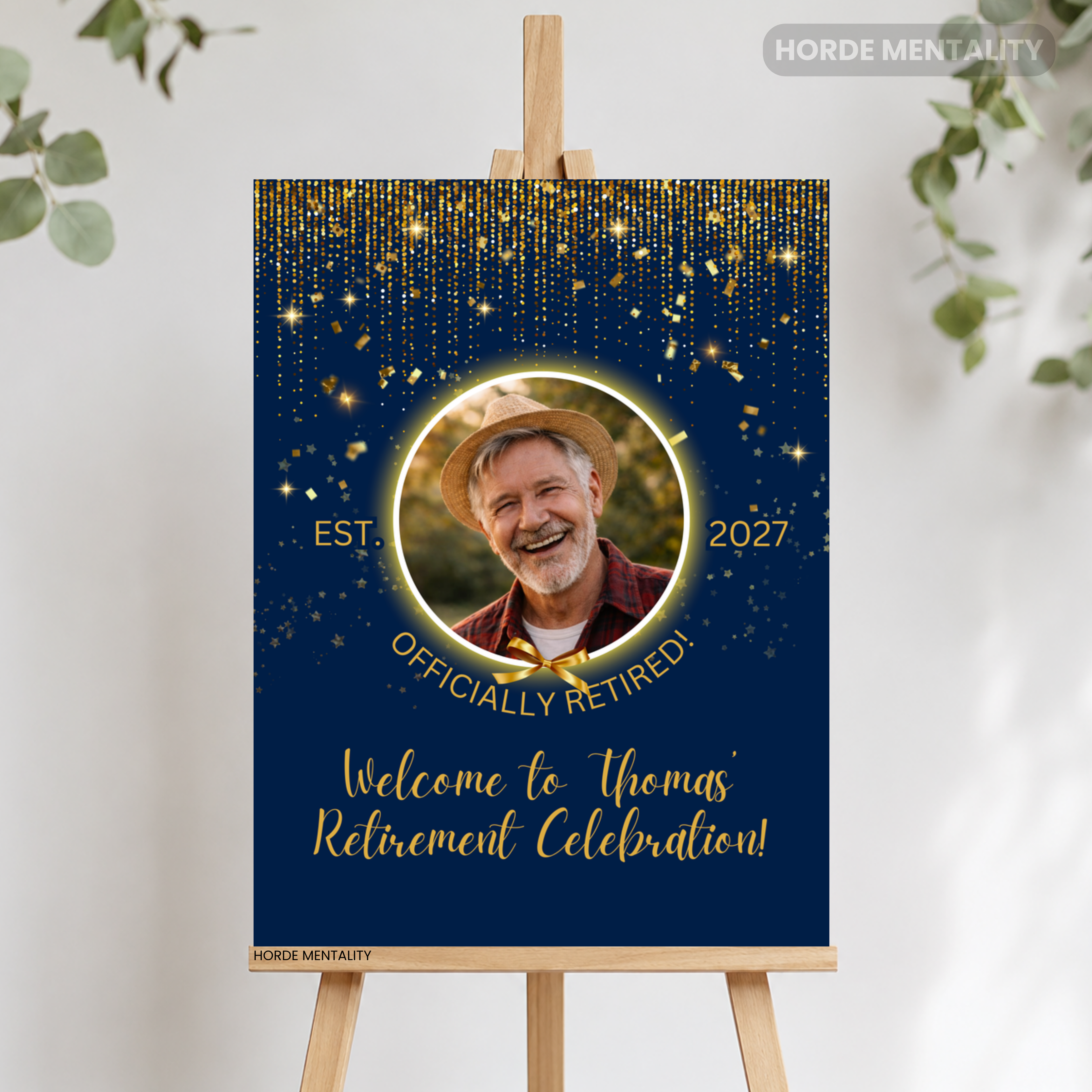Navy & Gold Themed Retirement Party Welcome Sign Poster or Foam Board for Men