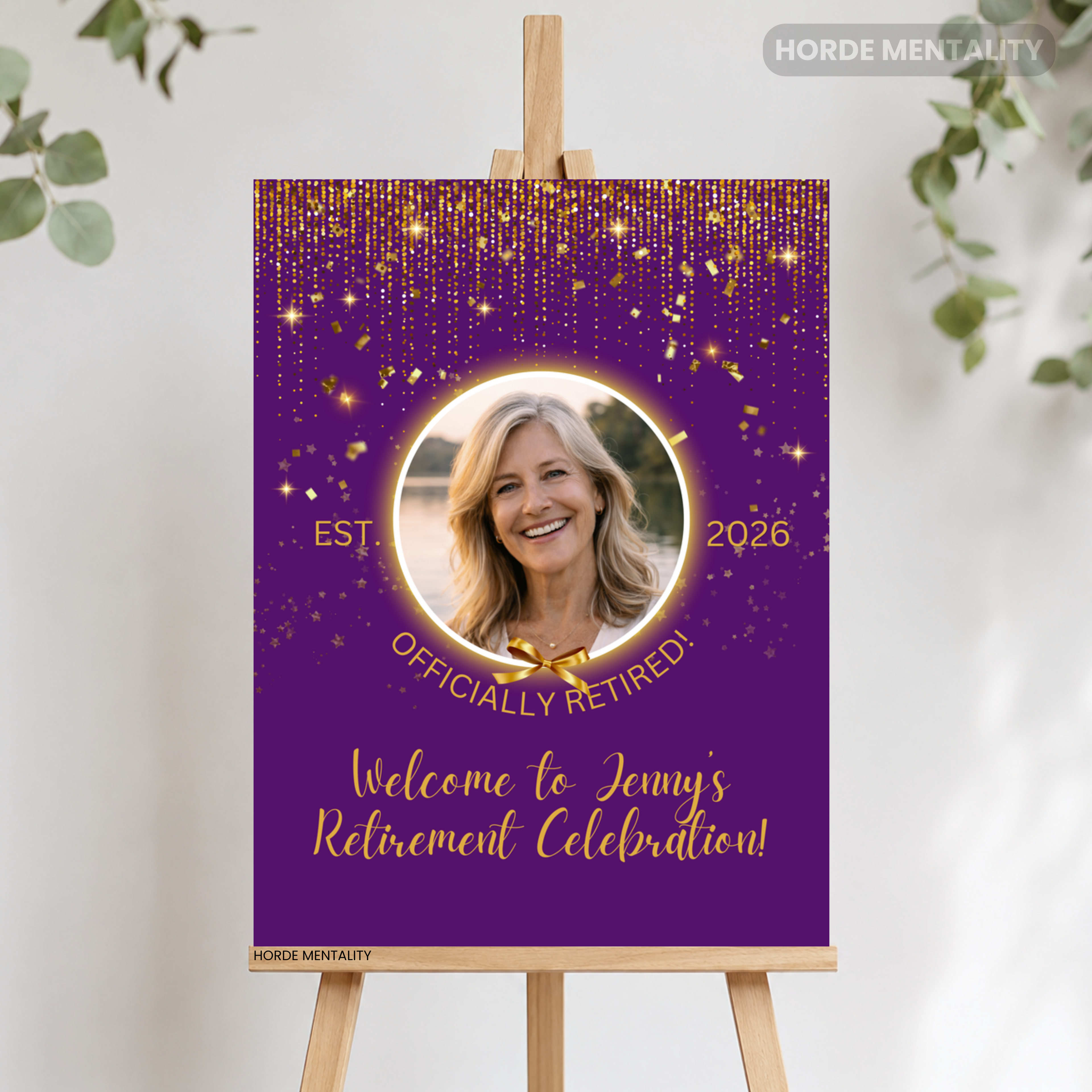 Purple & Gold Themed Retirement Party Welcome Sign Poster or Foam Board