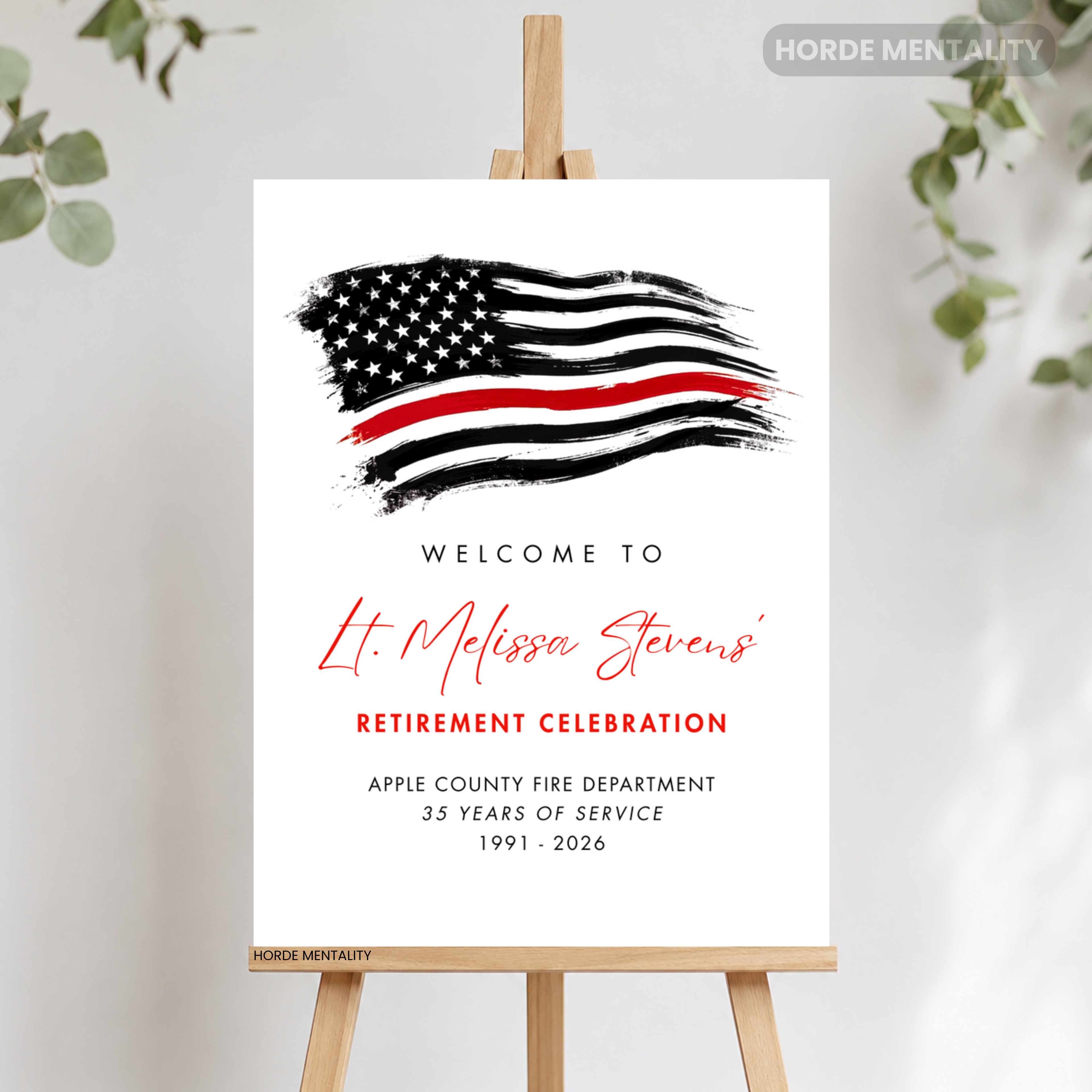 USA Flag Firefighter Retirement Welcome Sign Poster or Foam Board