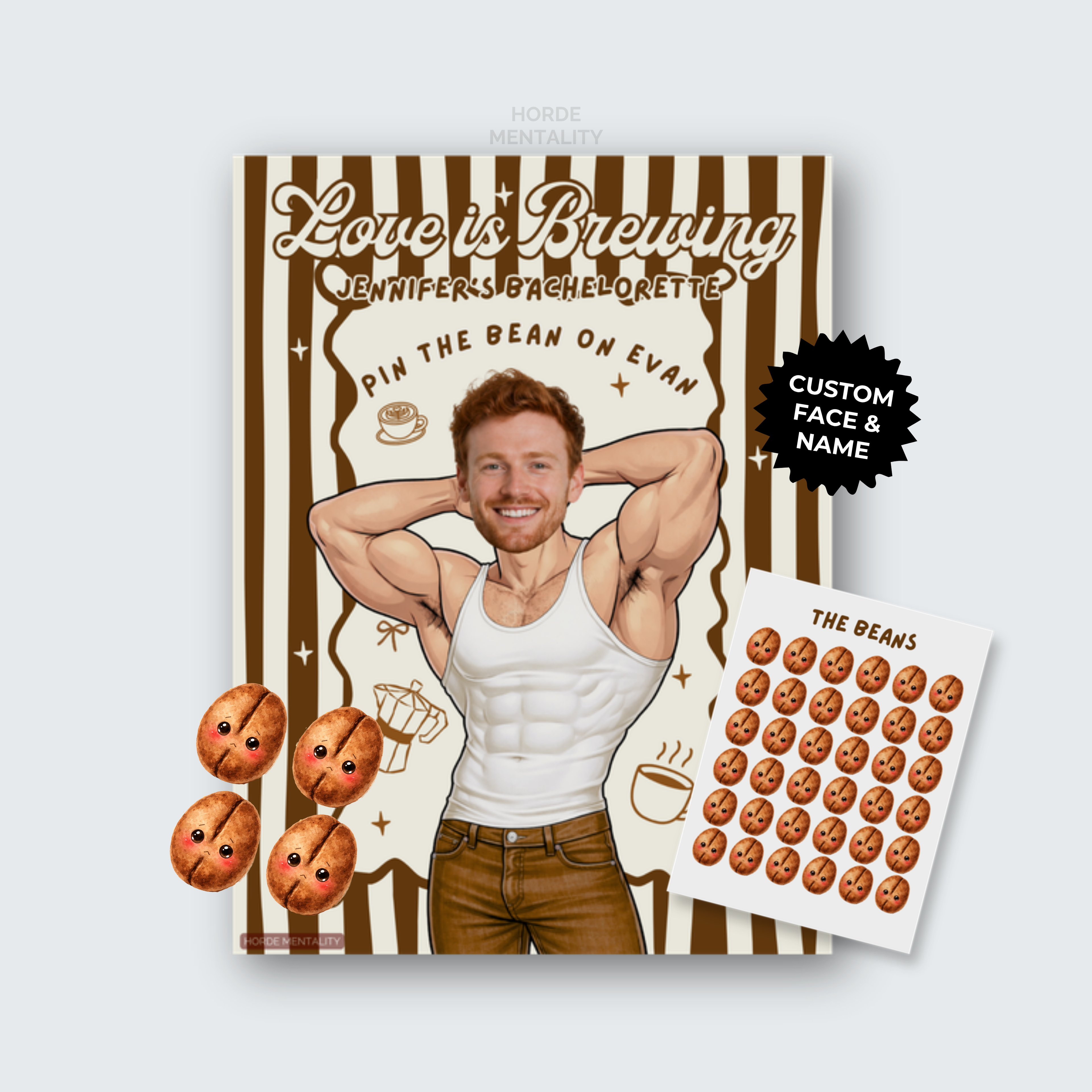 Love is Brewing - Coffee Theme Bachelorette - Custom Pin the Tail Game Poster