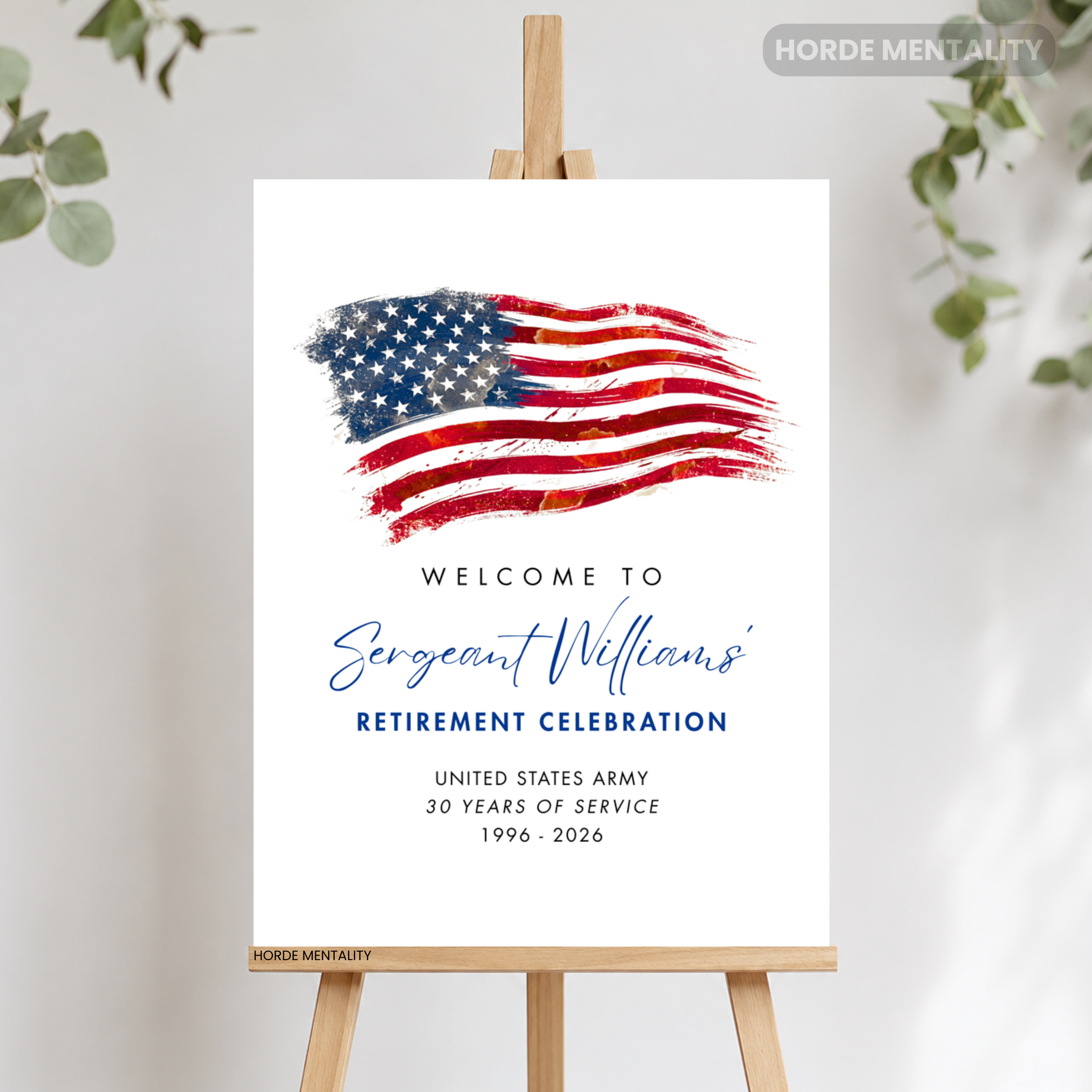 USA Flag Military Retirement Welcome Sign Poster or Foam Board