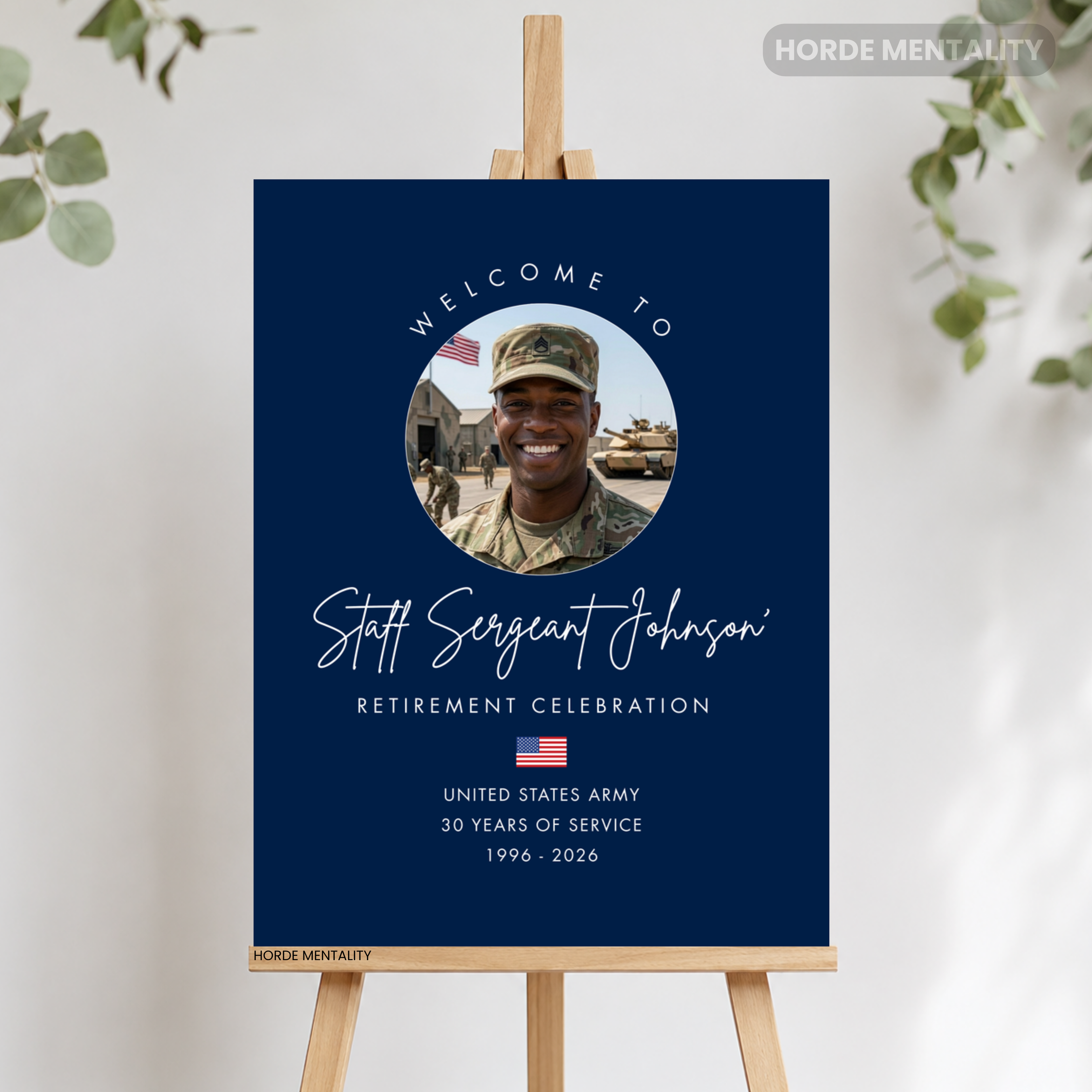Minimalist Navy Military Retirement Photo Welcome Sign Poster or Foam Board