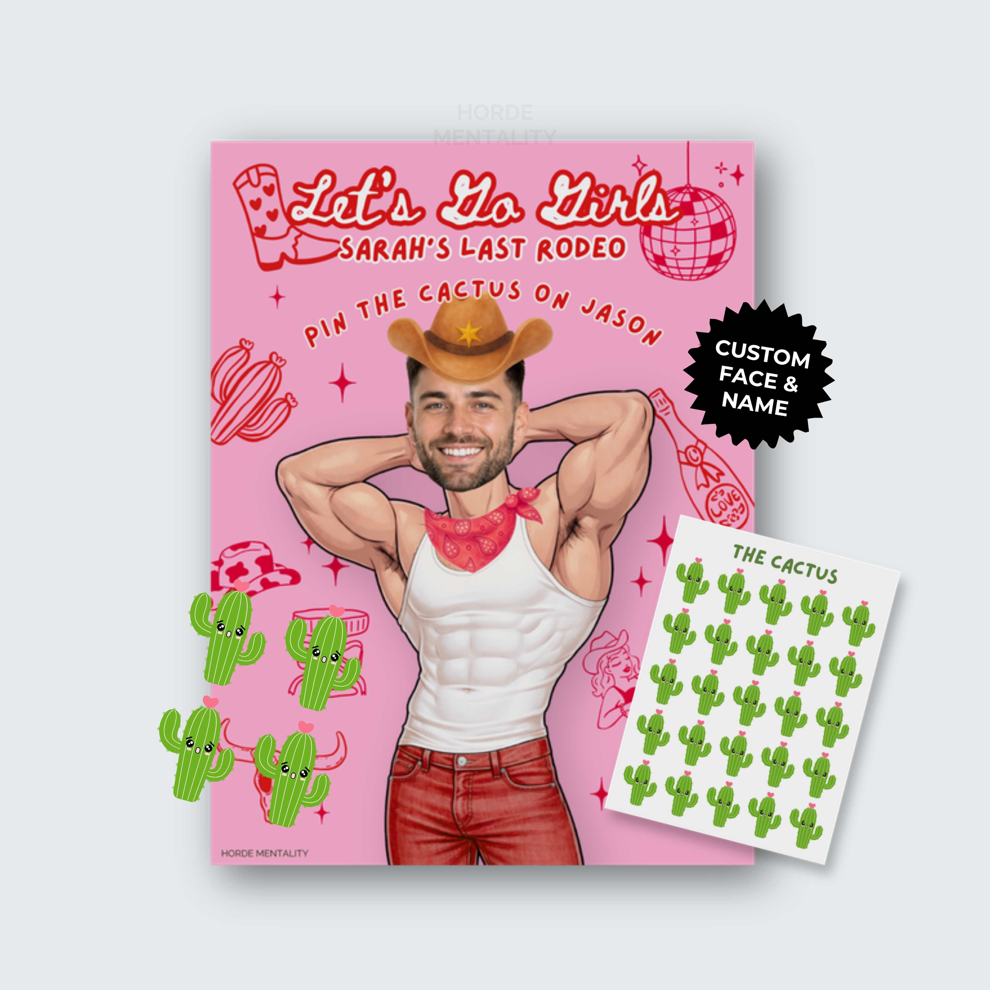 Last Rodeo - Pink Western Cowboy Theme Bachelorette- Custom Pin the Tail Game Poster
