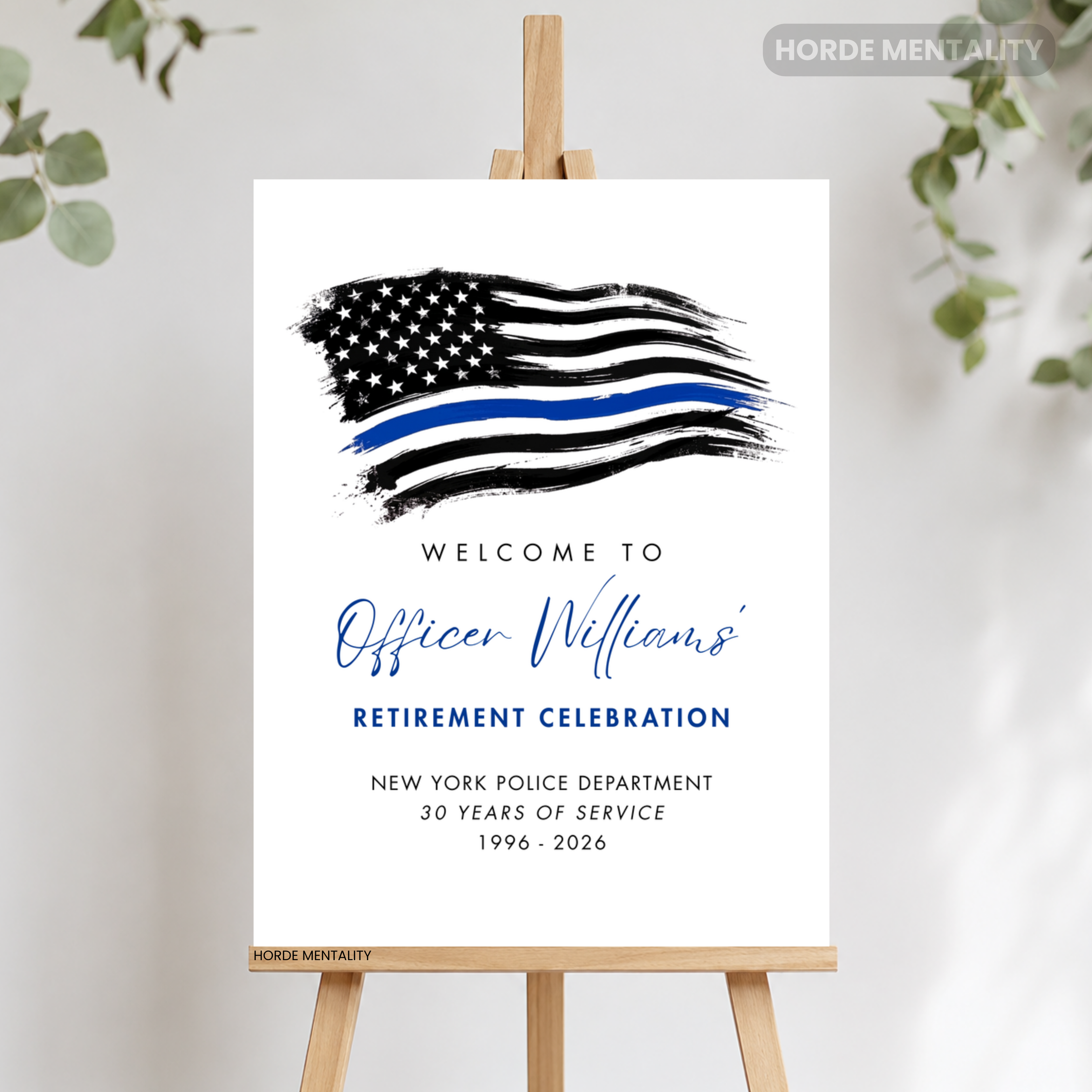 USA Flag Thin Blue Line Police Retirement Welcome Sign Poster or Foam Board