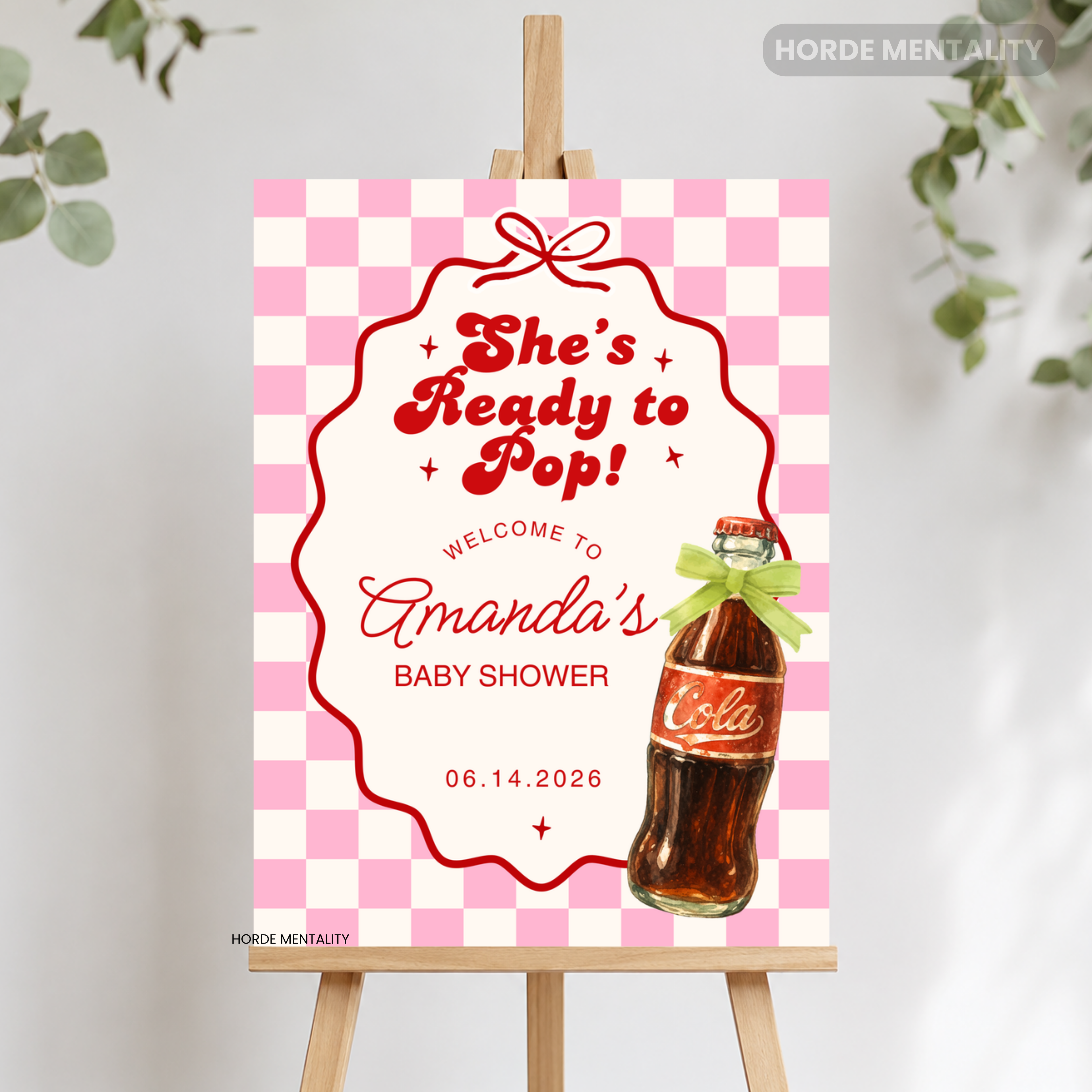 She's Ready to Pop - Pink Retro Soda Baby Shower Welcome Sign Poster or Foam Board