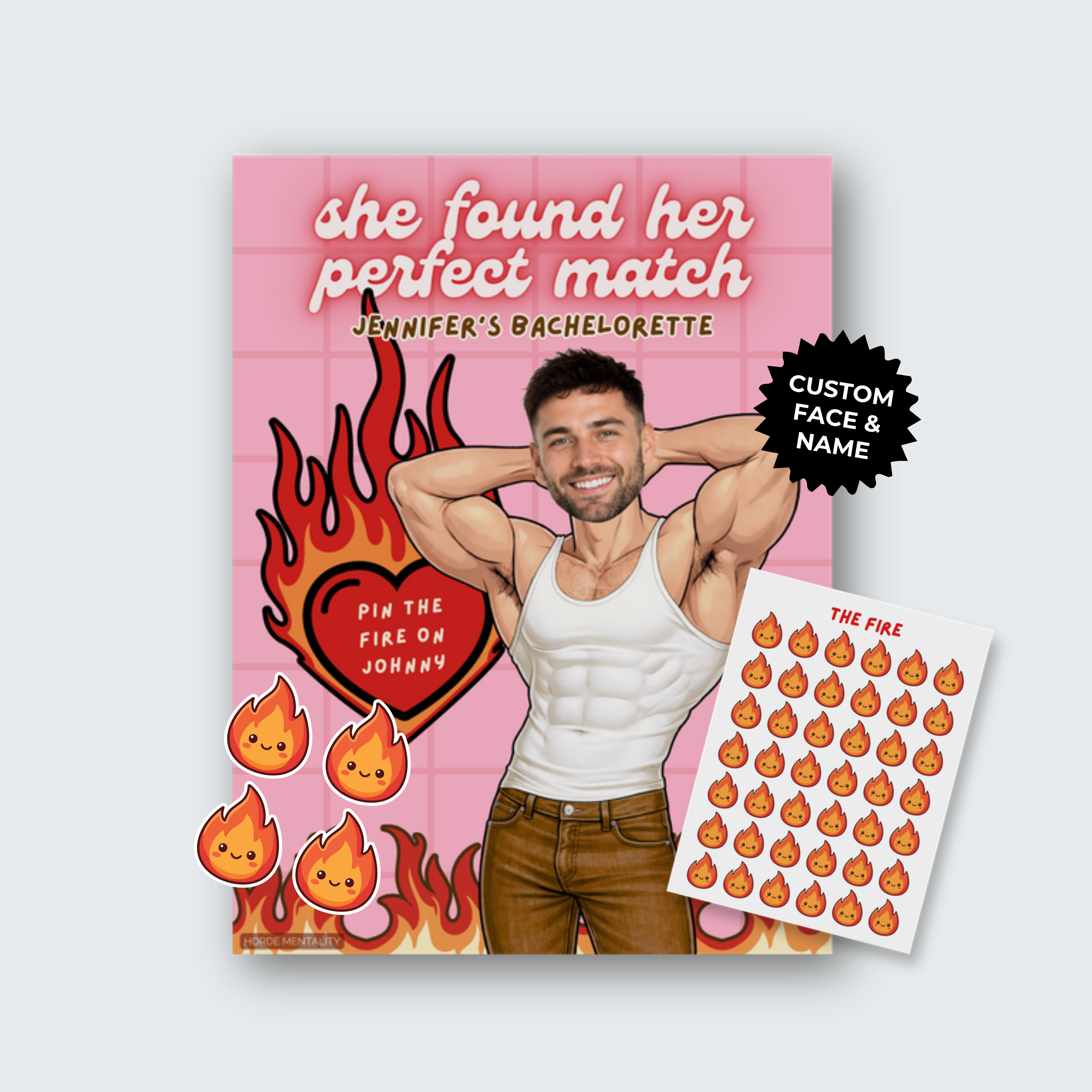 She Found her Perfect Match - Fire Theme Bachelorette - Custom Pin the Tail Game Poster